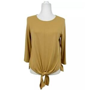 J.Jill small tie knot front blouse yellow gold 3/4 long sleeve cotton women
